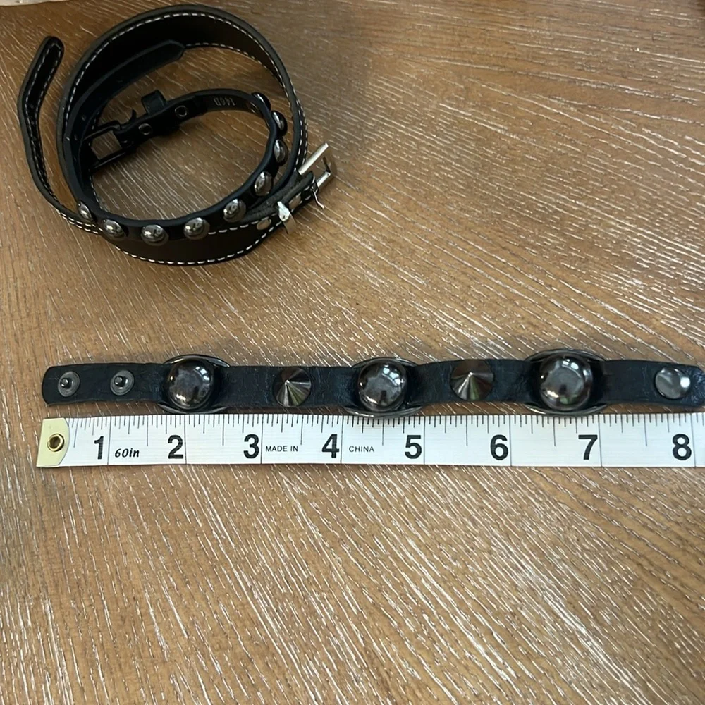Unisex Set of Three Bracelets Leather/Faux Leather, Spikes and Studs